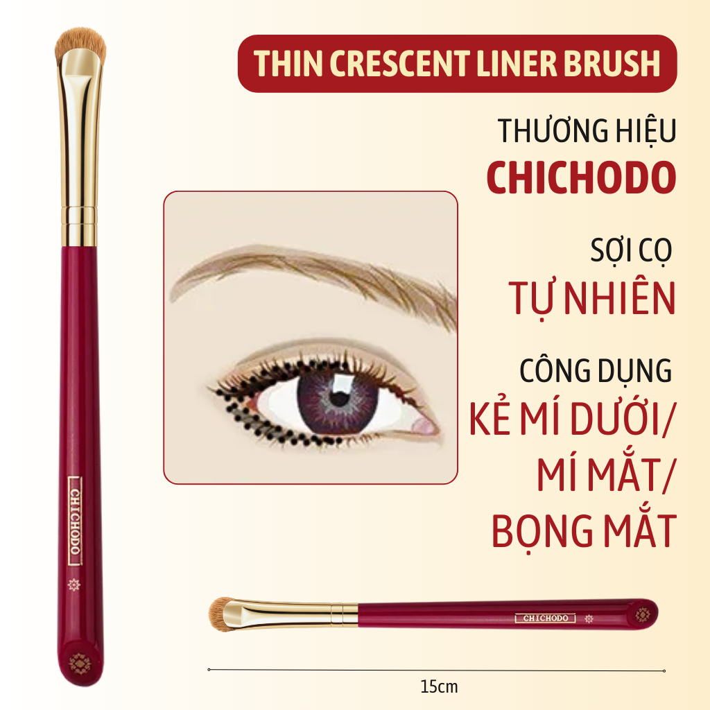 Cọ Kẻ Mí Dưới, Mí Mắt, Bọng Mắt Hình Lưỡi Liềm CHICHODO Thin Crescent Liner Brush C129